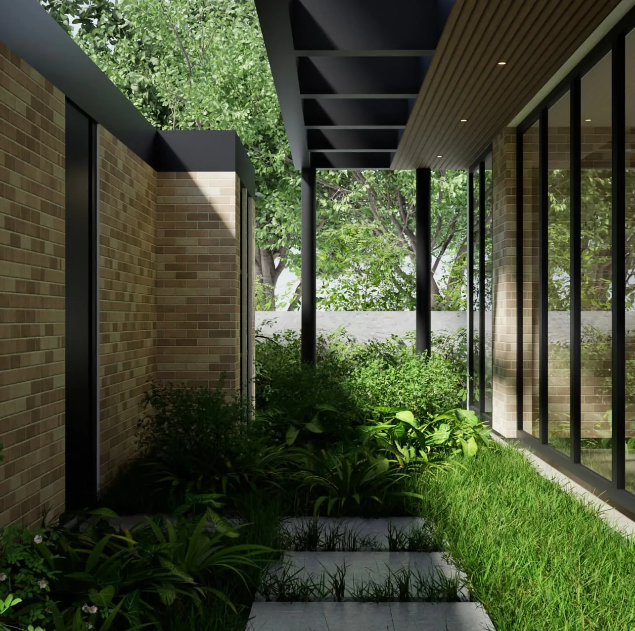 Circulación exterior con vegetación