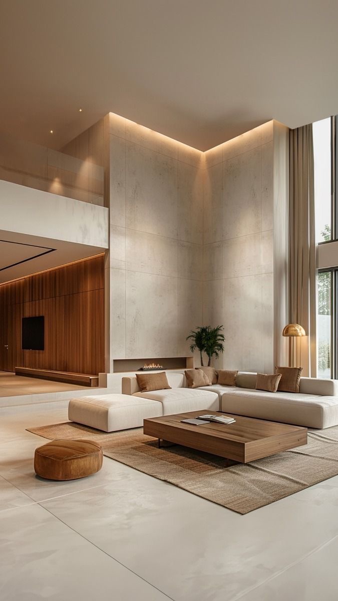 Sala de doble altura con chimenea — Casa 02